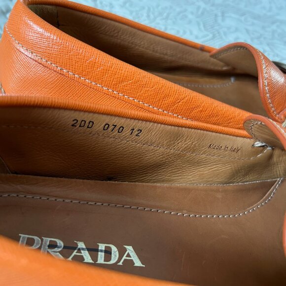 Prada Men's Orange Leather loafers/slip on Shoes, Size 13 / UK 12 Gently Used - Picture 7 of 10